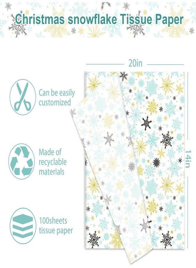 JarThenaAMCS ورق تغليف هدايا مزخرف من JarThenaAMCS، 100 ورقة، أزرق وبني، بنقشة ندفة الثلج، ورق فني مزخرف لحفلات عيد الميلاد الشتوية والأعمال اليدوية، مقاس 14 × 20 بوصة - Image 2